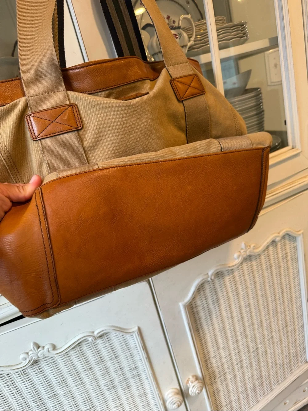 vintage Brooks Brothers canvas and leather utility tote bag